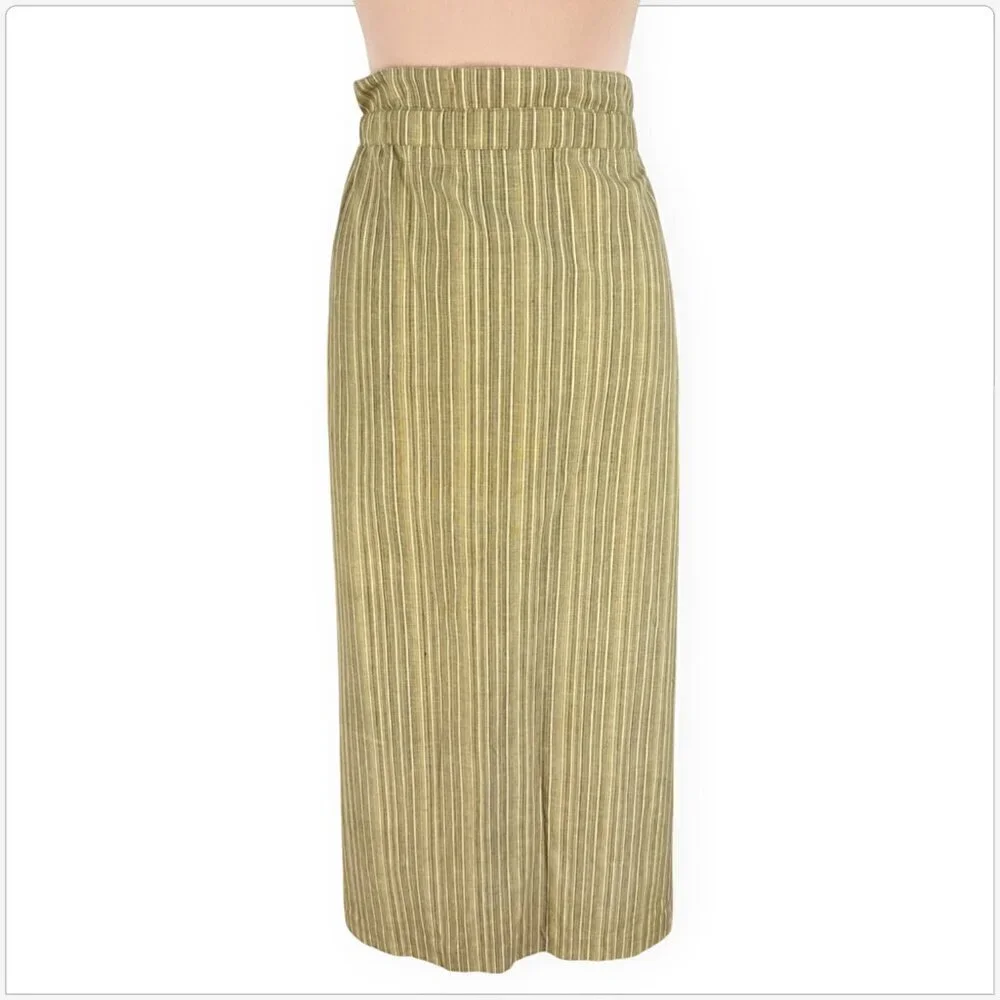 J. Peterman Vintage Gold Cream Stripe That's A Wrap Skirt Summer Midi NWT New L